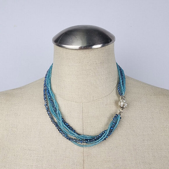 Blue Glass Crystal Layered Beaded Necklace - Picture 1 of 6